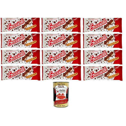Pavesi GOCCIOLE FINGER Kekse mit Schokolade bedeckt Feiner Mürbeteig mit vielen Schokoladenstückchen 120 g 12x italienisch Original + kostenlos polpa 400 g