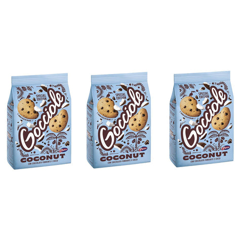 Pavesi Barilla Pavesi Gocciole Coconut Shortbread Kekse mit dunkler Schokolade und Kokosnuss Kekse mit Schokotropfen 3x 320g italienisch Original