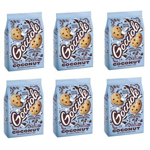 Pavesi Barilla Pavesi Gocciole Coconut Shortbread Kekse mit dunkler Schokolade und Kokosnuss Kekse mit Schokotropfen 6x 320g italienisch Original