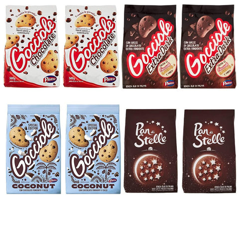6x Pavesi Barilla Kekse Gocciole Testpaket Chocolate Dark Coconut biscuits + 2x Mulino Bianco Pan di stelle 350 g italienisch Original