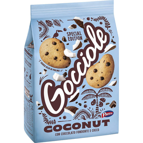 Pavesi Barilla Pavesi Gocciole Coconut Shortbread-Kekse mit dunkler Schokolade und Kokosnuss Kekse mit Schokotropfen 320 g italienisch Original