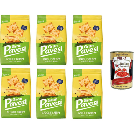 Pavesi Gran Pavesi Knuspriger Blätterteig- mit Pfeffer- und Limettengeschmack gebacken 6x150 g italienisch Original Pastasauce + kostenlos Polpa di Pomodoro 400 g