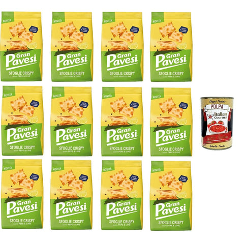 Pavesi Kekse Pavesi Gran Knuspriger Blätterteig-Snack mit Pfeffer- und Limettengeschmack, gebacken, 12 x 150 g Original italienisch inkl. Italian Gourmet Polpa di Pomodoro 400g 8013355501797