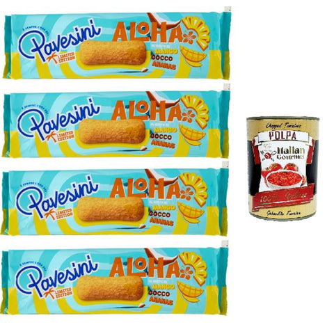 Pavesi Pavesini Aloha Snack Kekse mit Mango Kokos Ananas Geschmack, limitierte Auflage 4x200g Original italienisch