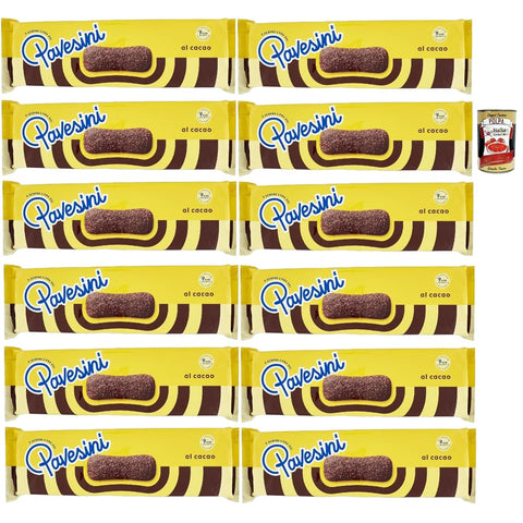 Pavesi Snack Kuchen & Backwaren Pavesi Pavesini al Cacao, Biscotto Leggero per Colazione o Merenda, Leichter Keks mit Kakao zum Frühstück oder Snack, biscuits cookies 12x 200 g inkl. Italian Gourmet polpa 400g Original italienisch 8032804040014