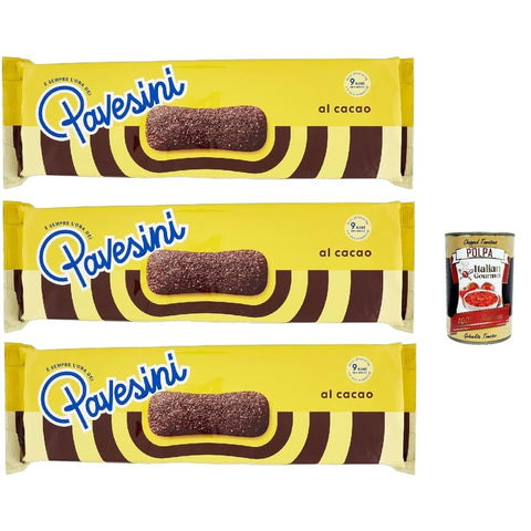 Pavesi Snack Kuchen & Backwaren Pavesi Pavesini al Cacao, Biscotto Leggero per Colazione o Merenda, Leichter Keks mit Kakao zum Frühstück oder Snack, biscuits cookies, 3x 200 g Original italienisch inkl. Italian Gourmet Polpa 400g 8032804040014