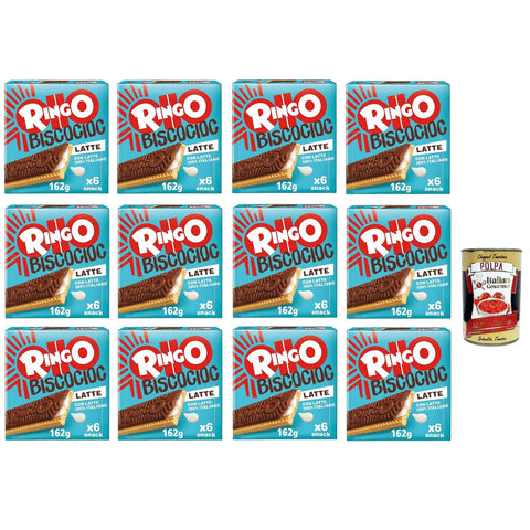 Pavesi Ringo Bisco Cioc Latte Keks mit Milchfüllung und Schokoladenüberzug für einen süßen und leckeren für zwischendurch 12x162 g italienisch Original Kekse +