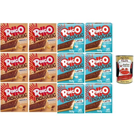 Pavesi Snack Kuchen & Backwaren Pavesi Ringo Bisco Cioc Testpaket Keks mit Milchfüllung und Schokoladenüberzug für einen süßen und leckeren Snack für 12x 162g italienisch Original 8032804040014
