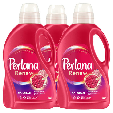 Perlana Renew Coloriertes Flüssigwaschmittel zur Erneuerung der Farbe, für Maschinenwäsche und Handwäsche, neutralisiert schlechte Gerüche auf Stoffen, erneuert die Farben, 24 Waschgänge - 3 Flaschen Original italienisch