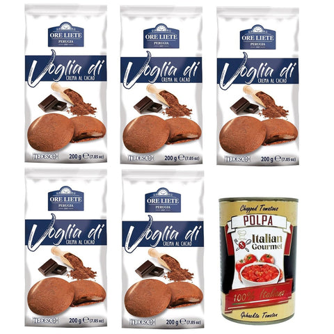 Perugina Ore Liete Perugia- Voglia Di Biscotti di frolla ripieni di Crema al Cacao Lust auf Mürbeteigkekse gefüllt mit Kakaocreme 5x200 g italienisch Original +