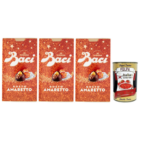 Perugina BACI PERUGINA Gusto Amaretto Dunkle Schokolade gefüllt mit Gianduia- und Amaretto-Keks Geschmack Box 150 g 3x italienisch Original Kekse + kostenlos Polpa