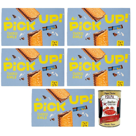 Pick Up Choco Kekse Pick Up Choco & Milk,Milchschokolade Tafel mit Milchcreme Füllung im Doppelkeks,128g Packung,Jede Packung enthält 4 Kekse à 28g 5x Original italienisch inkl. Italian Gourmet Polpa di Pomodoro 400g Dose 4017100272912