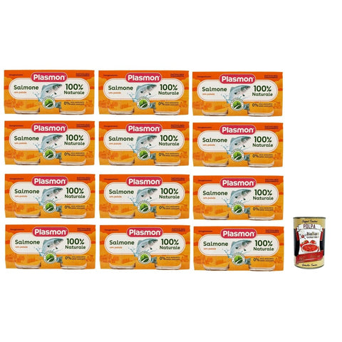 Plasmon Kekse, Zwieback & Chips Plasmon Pesce Salmone con Patate, 12x (2x 80 g), Mit ausgewählten Zutaten, 100% natürlich, Ohne Stärken und Salz hinzugefügt italienisch Original 8032804040014