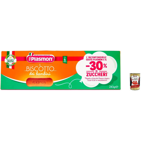 Plasmon Biscotti dei Bambini - 30% Zucker 240 g 6x italienisch Original Kekse + kostenlos polpa 400 g