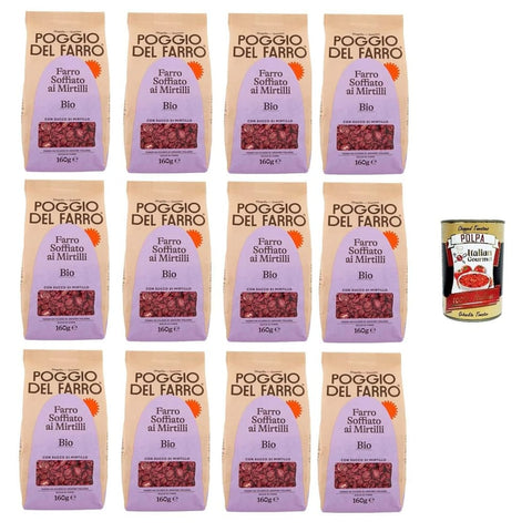 Poggio del Farro Vollkorn Poggio del Farro Farro Soffiato ai Mirtilli Gepuffter Dinkel mit Blaubeeren 12x160gr Original italienisch inkl. Italian Gourmet Polpa 400g 8032804040014