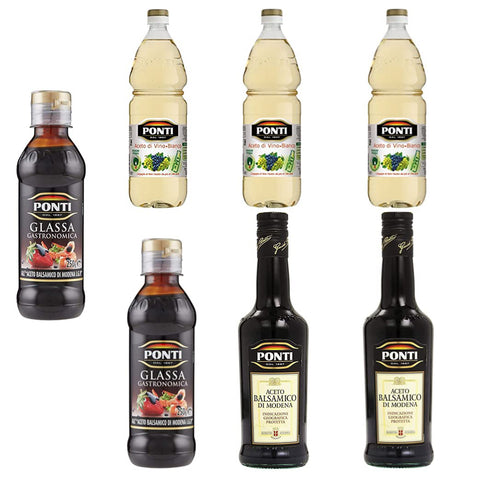 Ponti Aceto di Vino Bianco / Weinessig weiss essig 1000 ml. 3x Original italienisch inkl. 2x Ponti Aceto Balsamico 'Di Modena' IGP + 2x Ponti Glassa Gastronomica Balsamicocreme 200 ml