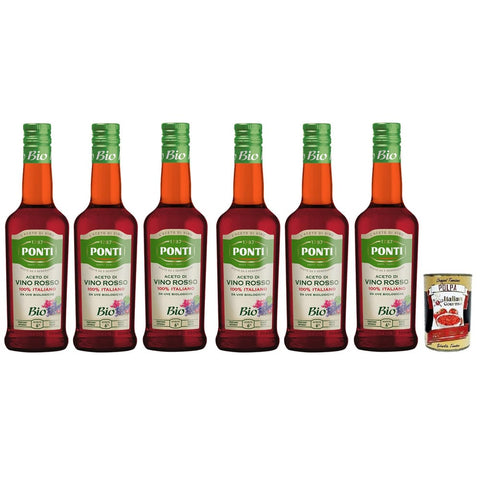 Ponti Essig Ponti Aceto di Vino Rosso Bio Rotweinessig Essig Säure 6%,Hergestellt aus 100% italienischen Bio Trauben,Glas 500 ml italienisch Original 8001010108504