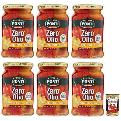 Ponti Peperoni Grigliati Zero Olio Ohne Öl Gegrillte Paprika Fettfrei Glas 6x 290g italienisch Original