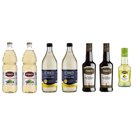 Ponti Testpaket Essig Ponti Weißweinessig (2x1 Lt) + Cirio Weißweinessig (2x1 Lt) + Ponti Balsamico di Modena IGP Essig (2x500 ml) + Ponti Weinessig mit