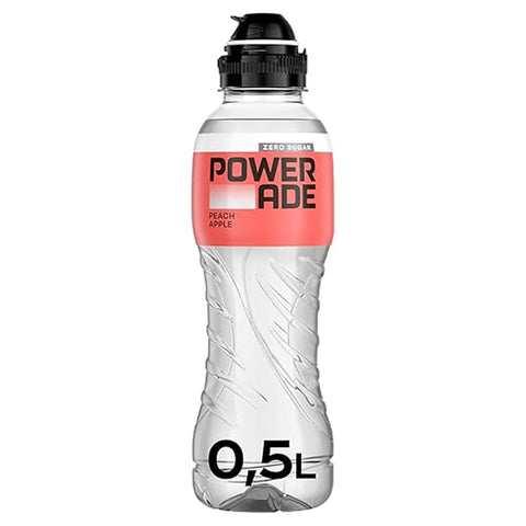 Powerade Energy Drinks 12x POWERADE Active Peach Apple Pfirsich-Apfel-Wasser – Kalorienfreies und zuckerfreies Erfrischungsgetränk mit den Vitaminen B3 und B6 – Sportgetränk mit Mikronährstoffen in Einwegflaschen PET 500 ml 5449000341556