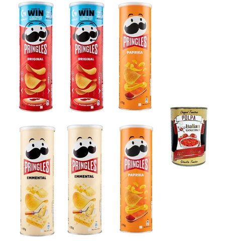 Pringles Chips Pringles Chips, Original italienisch, Paprika und Emmental der unwiderstehliche Snack in der praktischen Dose knackige Chips Einzelpackung 6x 175g Testpaket italienisch inkl. Italian Gourmet Polpa 400g 5053990162734