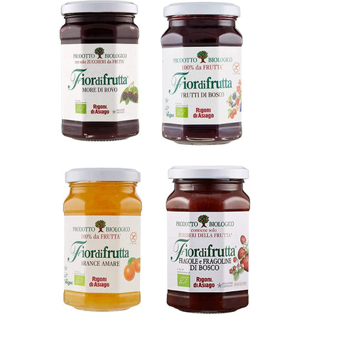 Rigoni di Asiago Testpaket Fiordifrutta BIO Brotaufstriche Konfitüre 4x250g Original italienisch Gebäck