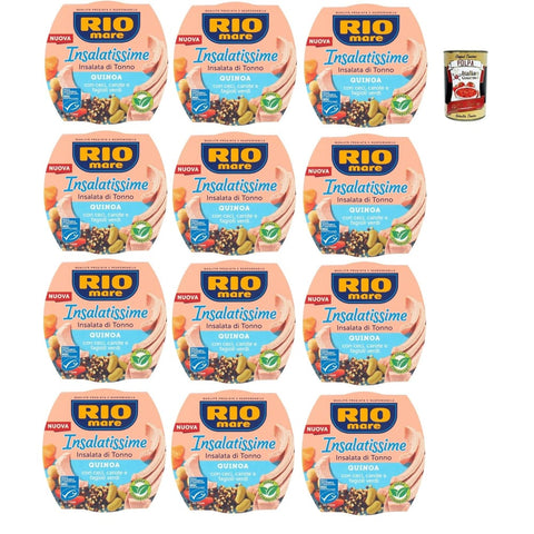 Rio Mare Bulgur, Couscous & Quinoa Rio Mare Insalatissime di tonno Gusto Quinoa, Tuna Salad, Thunfischsalat mit Quinoa, Kichererbsen, Karotten und grünen Bohnen 12x 220 g Original italienisch inkl. Italian Gourmet Polpa 400g 8032804040014