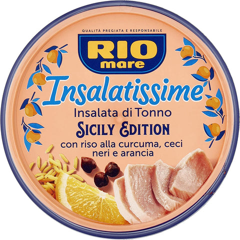 Rio Mare Insalatissime Sicily Edition mit Kurkuma - Reis, schwarzen Kichererbsen und Orange, ohne Konservierungsstoffe, Dose mit 6x 220 gr Original italienisch