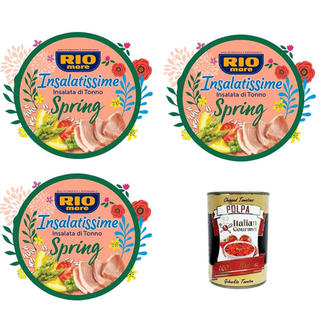 Rio Mare Fisch- & Meeresfrüchtesalate Rio Mare Insalatissime Spring Thunfischsalat 3x 220gr Original italienisch inkl. Italian Gourmet Polpa 400g 8032804040014