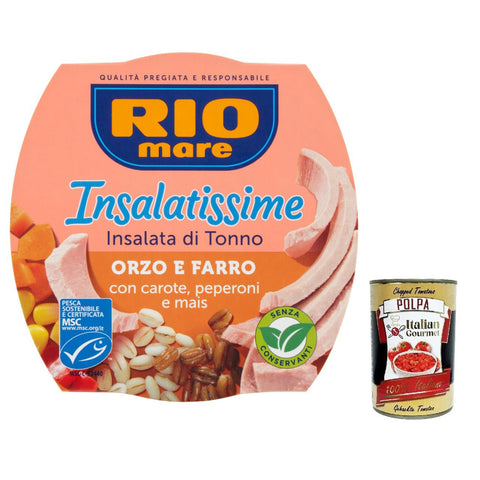 Rio Mare Insalatissime Orzo Farro e Tonno Gerste, Dinkel und Thunfisch 160 g mit Karotten, Paprika und Mais Fertiggerichte italienisch Original