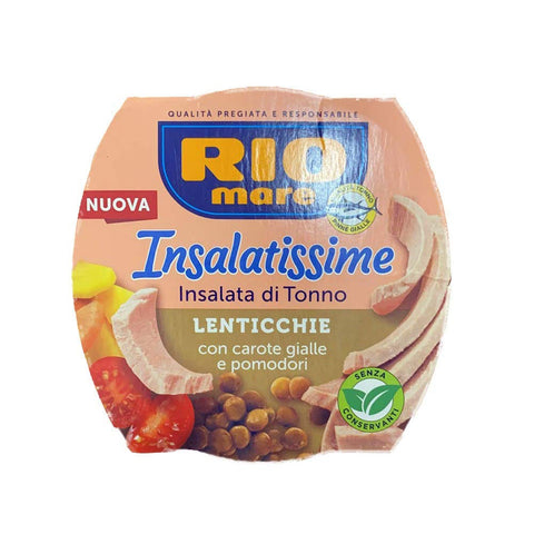 Rio Mare Insalatissime Insalata di Tonno Lenticchie Thunfischsalat mit Linsen, gelben Karotten und Tomaten 6x160g Original italienisch Feinkost