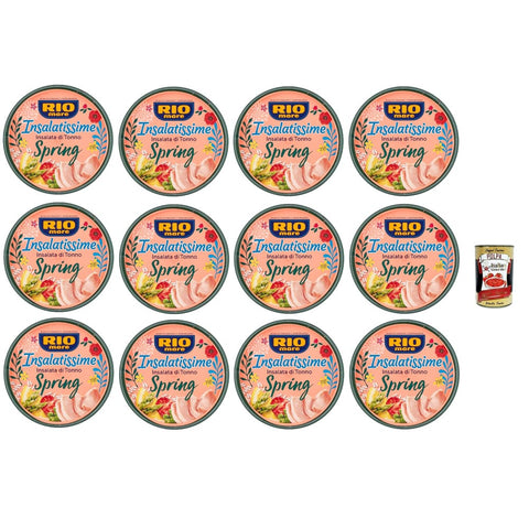 Rio Mare Koch- & Backzutaten Rio Mare Insalatissime Insalata di Tonno Spring, Thunfischsalat mit Spargel, Reis, Erbsen, Karotten und Zitrone 12x 220g Original italienisch inkl. Italian Gourmet Polpa 400g 8032804040014
