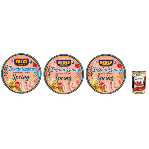 Rio Mare Koch- & Backzutaten Rio Mare Insalatissime Insalata di Tonno Spring, Thunfischsalat mit Spargel, Reis, Erbsen, Karotten und Zitrone 3x 220g Original italienisch inkl. Italian Gourmet Polpa 400g 8032804040014