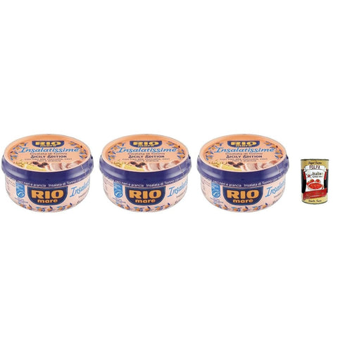 Rio Mare Nudelgerichte Rio Mare Insalatissime Sizilien Edition, Thunfischsalat mit Kurkuma-Reis, Schwarzen Kichererbsen und Orange, 220g, 3er Pack Original italienisch inkl. Italian Gourmet Polpa 400g