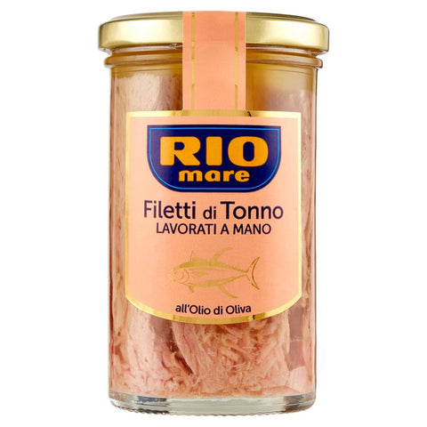 Rio Mare Thunfisch Rio Mare Filetti di Tonno in Olio di oliva Thunfischfilets in Olivenöl handgemacht 250g BESCHÄDIGTES ETIKETT 8004030656000