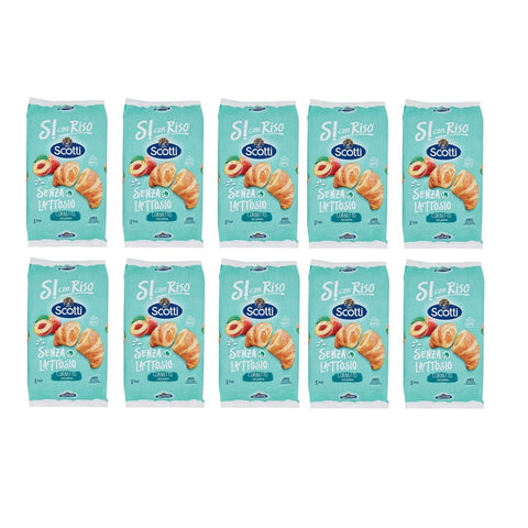 Riso Scotti Abgepackte Gebäckstücke 10x Riso Scotti Cornetto con Pesca Senza Lattosio Croissant mit Pfirsich laktosefrei ( 5 x 48 g ) 240 g Pfirsichcroissants ohne Palmöl ohne Milchproteine italienisch Original 8001860199592