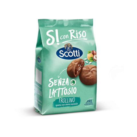 Riso Scotti Senza Lattosio Frollino ripieno con crema di nocciole Kekse Shortbread gefüllt mit Haselnusscreme Laktosefrei Ohne Palmöl und ohne Milchproteine Biscuits cookies 200g Original italienisch