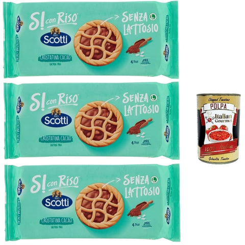 Riso Scotti Snack Kuchen & Backwaren Riso Scotti Si con Riso, Crostatina Cacao, Kuchen Kekse mit laktosefreier Schokoladencreme, ideal zum Frühstück, ohne Palmöl, ohne Milchproteine, 3x 144 gr Original italienisch inkl. Italian Gourmet Polpa 400g 8001860185045