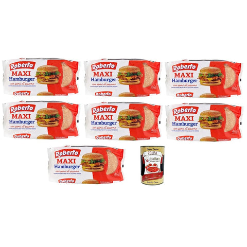 Roberto Brot & Backwaren Roberto Maxi Hamburger Brötchen mit Sesam – Perfekt für saftige Burger & Sandwiches, 7x300gr + Italian Gourmet polpa 8003490036308