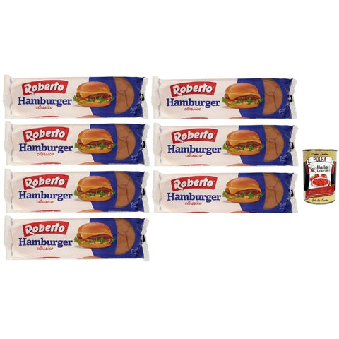 Roberto Brötchen Roberto Hamburger Classico Brot, Jede Packung enthält 6 Hamburger Buns, 7x 300g Original italienisch inkl. Italian Gourmet Polpa 400g (Copia) 8003490036100