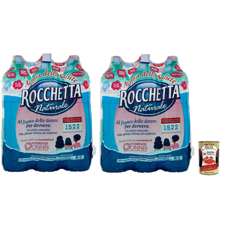 12x Rocchetta Acqua Minerale Naturale, Natürliches Mineralwasser Einweg-PET-Flasche 1, 5 Lt + Kostenlose Italian Gourmet Polpa di Pomodoro 400 g Dose