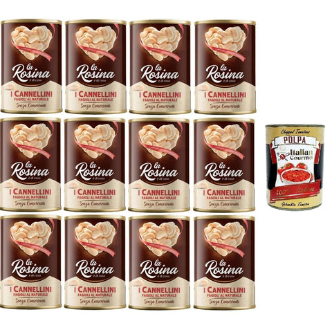 Rosina Hülsenfrüchte & Bohnen Rosina La Rosina Fagioli Cannellini al Naturale Natürliche Cannellini - Bohnen, Hülsenfrüchte in 12 Dosen à 400 g inkl. Italian Gourmet polpa 400g Original italienisch 8011988000847
