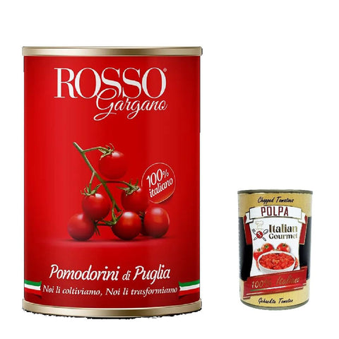 Rosso Gargano Pomodorini di Puglia Kirschtomaten Tomaten sauce 100% Italienisch in dose 400 g 24x italienisch Original Pastasauce + kostenlos polpa 400 g