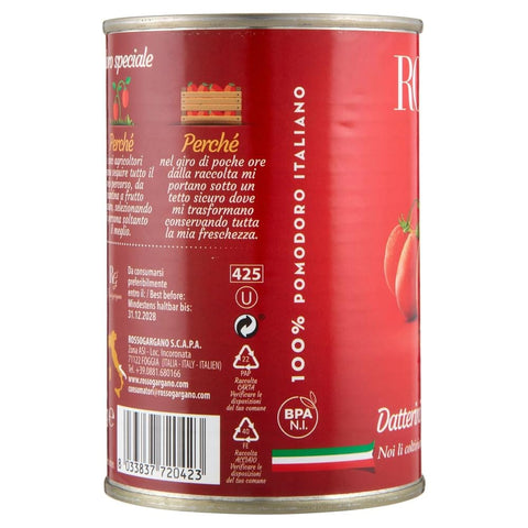 Rosso Gargano Gemüse Rosso Gargano pomodori Datterini Pelati di Puglia, 100 % italienische Datterini-Tomaten, geschält in der Dose, ideal für Pizza, Pasta, Saucen und die mediterrane Küche, 24 x 400 g 8033837720423