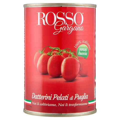 Rosso Gargano Gemüse Rosso Gargano pomodori Datterini Pelati di Puglia, 100 % italienische Datterini-Tomaten, geschält in der Dose, ideal für Pizza, Pasta, Saucen und die mediterrane Küche, 24 x 400 g 8033837720423