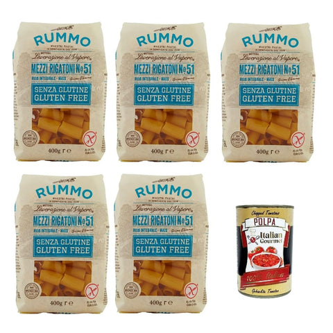 Rummo Internationale Nudeln Rummo Pasta Mezzi Rigatoni N° 51 senza Glutine gluten free 100% italienische Pasta nudeln glutenfrei 5x400 g italienisch Original + kostenlos polpa 400 g 8008343880510