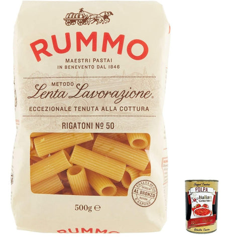Rummo Internationale Nudeln Rummo Rigatoni N. 50 Hartweizengrieß Pasta Italienische Nudeln 500g Packung 10x Original italienisch inkl. Italian Gourmet Polpa di Pomodoro 400g Dose 8008343200509