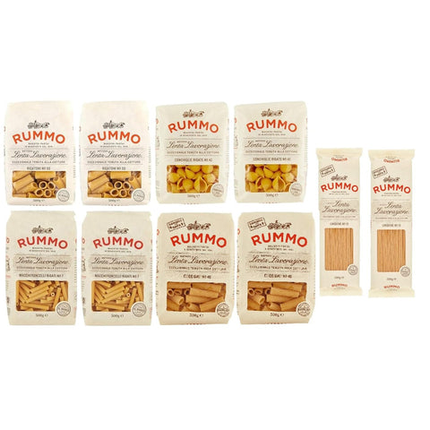 Rummo 10er - Pack Testpaket Rummo Pasta Maccheroncelli - Rigatoni - Conchiglie Rigate - Lumachine - Tripoline, Italienische Nudeln aus Hartweizengrieß, Italienische Pasta 500g Original italienisch