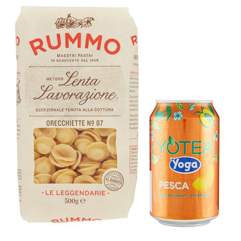 Rummo 12er - Pack Rummo Pasta Orecchiette N°87, Italienische Nudeln aus Hartweizengrieß, 500g + 1er - Pack Kostenlos Yoga Eistee Pfirsich Dose 330ml Original italienisch