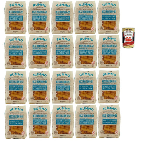 Rummo Längliche Pasta Rummo Pasta Nudeln Glutenfreie Mezzi Rigatoni N° 51, Bronze Gezeichnete gluteinfrei, perfekt für Menschen mit Zöliakie oder Glutenunverträglichkeit, 20x 400 g Original italienisch inkl. Italian Gourmet Polpa 400g 8008343880510